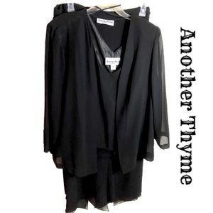 ANOTHER THYME 3 Piece Set Sheer~Jacket Beaded~Shell Wide-Leg Pants~Sheer Overlay